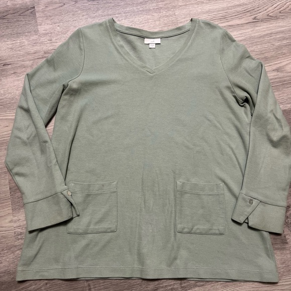 J Jill Sweater Womens V Neck Pullover Green Knit Pocket Casual Size M - Picture 2 of 6